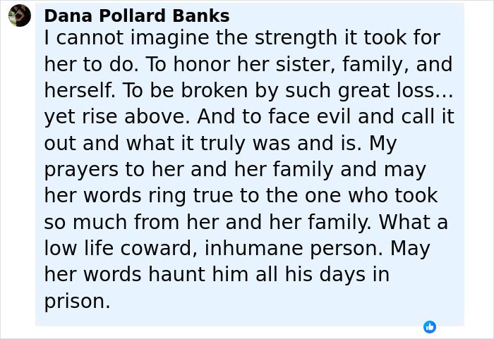 Comment expressing support for Idaho massacre victim Kaylee Goncalves' sister's powerful courtroom takedown of Bryan Kohberger. - 18
