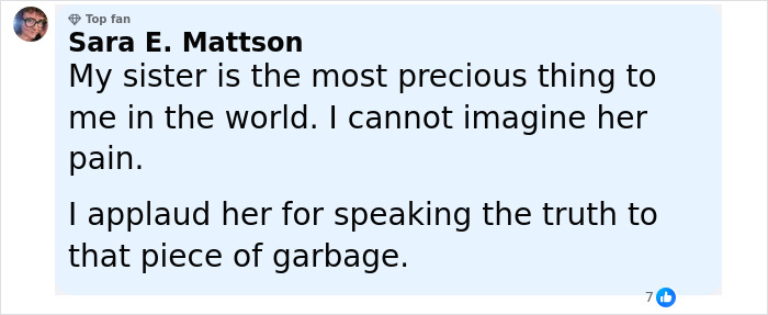 Screenshot of Sara E. Mattson’s comment applauding her sister’s truth at the Idaho massacre trial, trending online. - 21