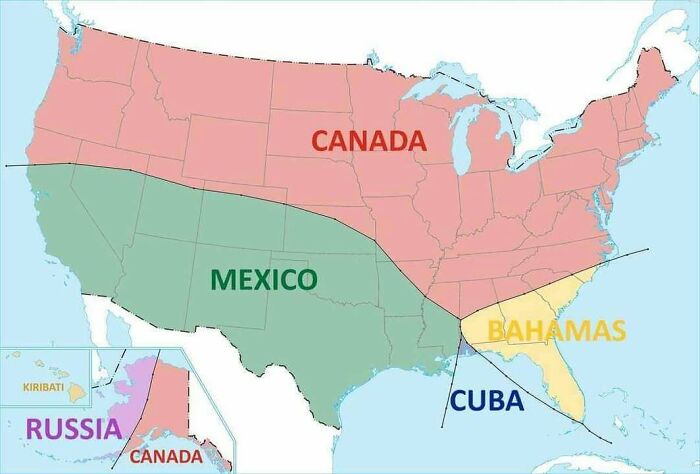 Map infographic showing North American countries including Canada, Mexico, Bahamas, Cuba, and Russia borders data visualization.