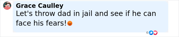 Social media comment expressing outrage over a dad throwing his 7-year-old son off a cliff to face fears.