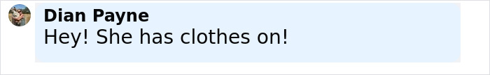 Comment from Dian Payne reacting to a discussion about clothing in a social media post. Comment from Dian Payne reacting to a discussion about clothing in a social media post.