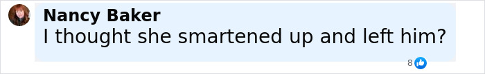 Comment from Nancy Baker questioning if she smartened up and left him, related to Kanye West snaps pics of newly blonde Bianca Censori. Comment from Nancy Baker questioning if she smartened up and left him, related to Kanye West snaps pics of newly blonde Bianca Censori.