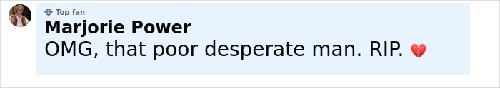 Comment from Marjorie Power expressing sympathy for the man sucked into plane engine, mourning his troubled state.