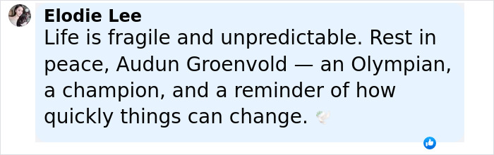 Alt text: Elodie Lee shares a heartfelt message on the loss of Olympic medalist skier after lightning strike incident. - 19