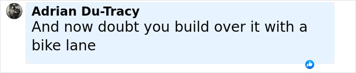 Facebook comment by Adrian Du-Tracy discussing concerns about building a bike lane over an archaeological site.