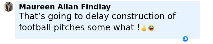 Facebook comment by Maureen Allan Findlay discussing delay in construction of football pitches, related to groundbreaking discovery under Scottish school.