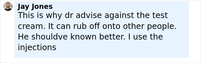 Comment by Jay Jones discussing risks of test cream causing effects like micropenis development after skin-to-skin contact with dad - 17
