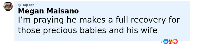 Comment mentioning prayers for James Van Der Beek's recovery during his cancer journey, referencing his kids and wife. Comment mentioning prayers for James Van Der Beek's recovery during his cancer journey, referencing his kids and wife.