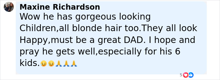 Comment text expressing support for James Van Der Beek during difficult cancer journey with his kids. - 4