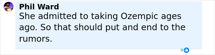 Comment from Phil Ward discussing Christina Aguilera and Ozempic rumors in a social media post. - 29