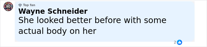 Comment by Wayne Schneider expressing opinion on Christina Aguilera's appearance and body changes related to Ozempic rumors. - 14