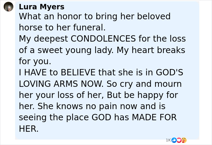 Comment expressing condolences for an 8-year-old's horse walking behind her hearse with tiny hat and boots after Camp Mystic tragedy. - 10