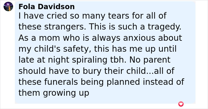 Comment expressing grief over young flood victims and the fear their families must have felt during the tragedy.