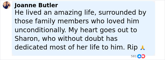 Comment praising Sharon Osbourne for making Ozzy&rsquo;s last wish come true and dedicating her life to him.