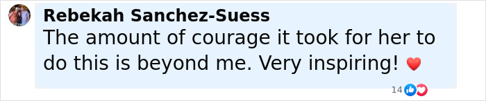 Comment praising a woman&rsquo;s courage and inspiration related to her ostomy bag journey.