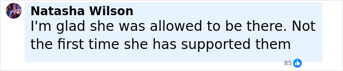 Comment from Natasha Wilson expressing support for Princess Charlotte's presence during England's dramatic shootout win against Spain. Comment from Natasha Wilson expressing support for Princess Charlotte's presence during England's dramatic shootout win against Spain.