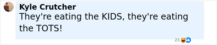 Screenshot of a social media comment highlighting prehistoric ancestors eating toddlers like prey.
