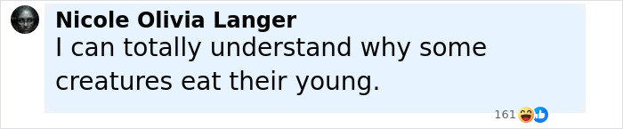 Screenshot of a social media comment discussing why some creatures eat their young, related to prehistoric ancestors.