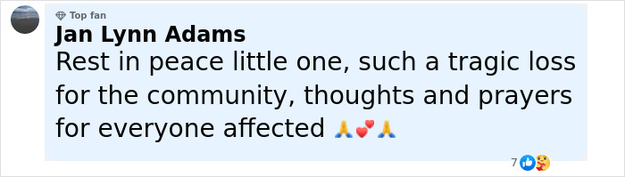 Comment expressing condolences with prayer emojis, mourning a tragic loss in the community after Camp Mystic tragedy. - 12
