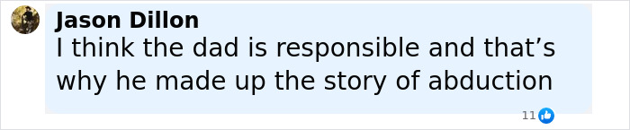 Comment stating suspicion about dad&rsquo;s responsibility in missing 9-year-old girl case with police noting report inconsistencies.