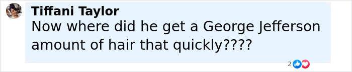 Comment from Tiffani Taylor questioning how Jeff Bezos grew a large amount of hair so quickly after marrying Lauren S&aacute;nchez.