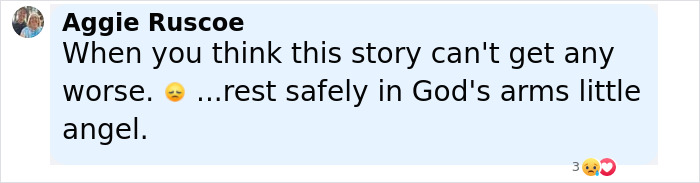 Commenter Aggie Ruscoe expressing sorrow and condolences amid police pointing to inconsistencies in missing girl case report.