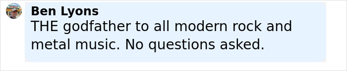 Ben Lyons commenting on Black Sabbath and Ozzy, praising his impact as the godfather of modern rock and metal music.
