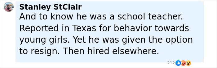 Comment by Stanley StClair discussing a school teacher involved in misconduct toward young girls reported in Texas. - 15
