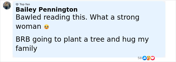Comment by a top fan named Bailey Pennington expressing emotional reaction and admiration for a mom who ended her life to protect her kids. Comment by a top fan named Bailey Pennington expressing emotional reaction and admiration for a mom who ended her life to protect her kids.