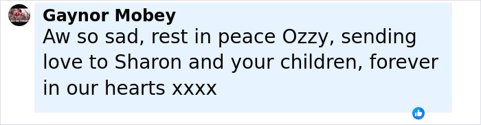 Comment expressing condolences for Ozzy Osbourne, mourning the rock god’s passing and sending love to his family. - 21