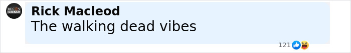 Comment by Rick Macleod saying The walking dead vibes, related to Kathy Griffin's natural transformation meme frenzy.