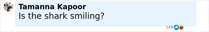 Comment from Tamanna Kapoor asking if the shark is smiling in response to a deep-sea cow study with unexpected visitors.