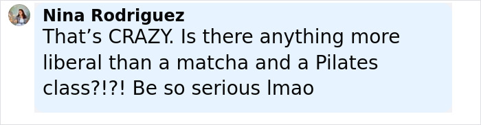 Comment from user Nina Rodriguez reacting to a Pilates and patriarchy claim amid Gen Z influencer backlash.