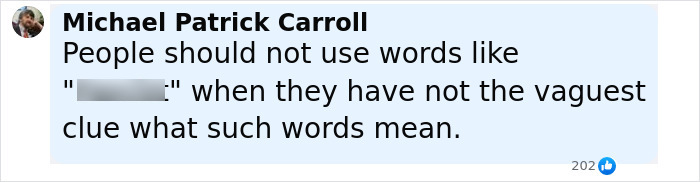 Comment by Michael Patrick Carroll criticizing the misuse of words, related to Gen Z influencer backlash on Pilates and patriarchy claims.