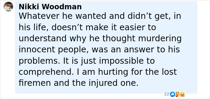 Screenshot of a social media comment discussing the Idaho teen sniper&rsquo;s motive before shooting firefighters.