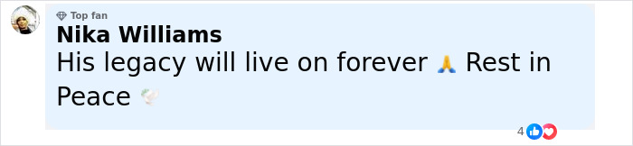Comment from fan Nika Williams expressing condolences and mourning the legacy of Malcolm-Jamal Warner.