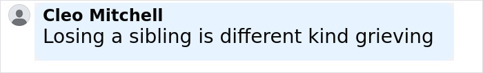 Comment by Cleo Mitchell expressing grief about losing a sibling after actor Michael Madsen passes away.
