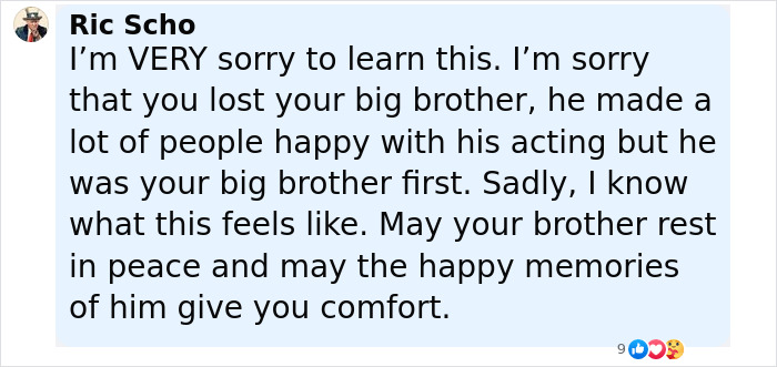 Comment expressing condolences on the passing of actor Michael Madsen and the sister's heartfelt tribute.