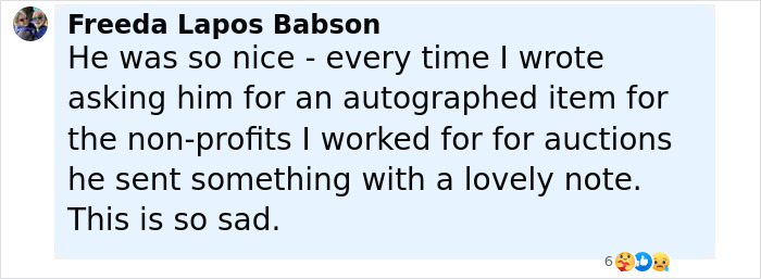 Facebook comment expressing sadness over actor Michael Madsen's passing and a heartfelt sister's tribute.