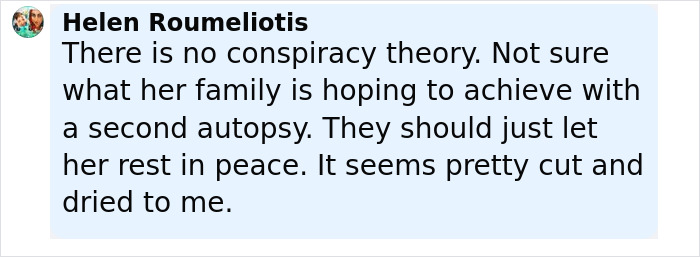 Comment by Helen Roumeliotis discussing the autopsy of tourist who fell into volcano and the family's request for a second autopsy.