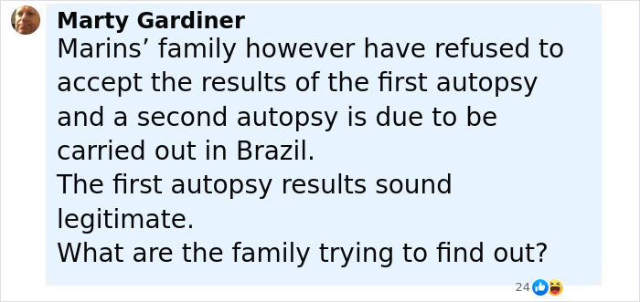 Comment discussing the autopsy of a tourist who fell into a volcano and the family's refusal to accept the first results.