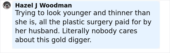 Comment criticizing Lauren S&aacute;nchez's appearance and plastic surgery, expressing strong negative opinions.