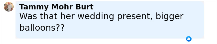 Comment by Tammy Mohr Burt asking if the bigger balloons were Lauren S&aacute;nchez's busty display in first outing since wedding.