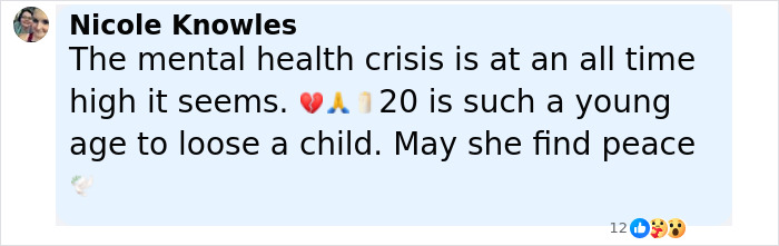 Comment expressing grief over the body of Prince William and Harry's cousin, 20, found by family at home.