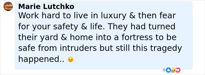 Facebook comment on tragedy highlighting fear for safety despite efforts to secure home after police fail in investigation. - 15