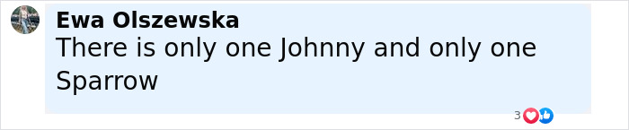 Comment by Ewa Olszewska stating there is only one Johnny Depp and only one Sparrow related to Fantastic Beasts franchise.