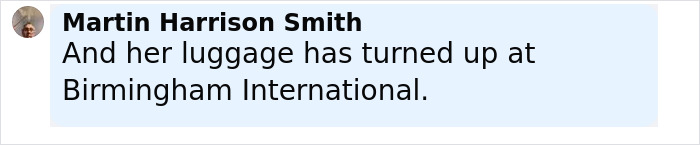 Screenshot of a comment by Martin Harrison Smith about luggage found at Birmingham International related to Amelia Earhart mystery.