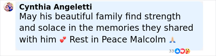 Comment expressing condolences and mourning for Malcolm-Jamal Warner, offering strength to his family. - 11