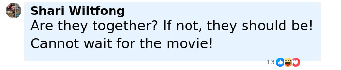 Comment from Shari Wiltfong expressing excitement about Pamela Anderson and Liam Neeson together and movie anticipation.