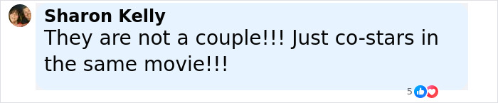 Comment by Sharon Kelly stating they are not a couple, just co-stars in the same movie, on social media platform.